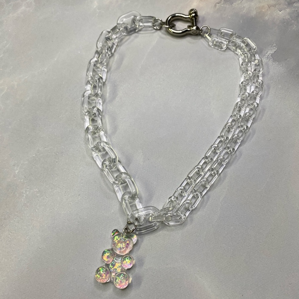 Handcrafted acrylic teddy bear necklace - Waterproof
